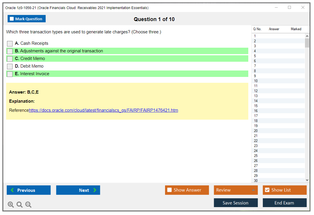 Oracle 1z0-1056-21 Oracle Financials Cloud: Receivables 2021 Implementation Essentials Practice test exam simulator test engine exam dumps questions answers Image 1