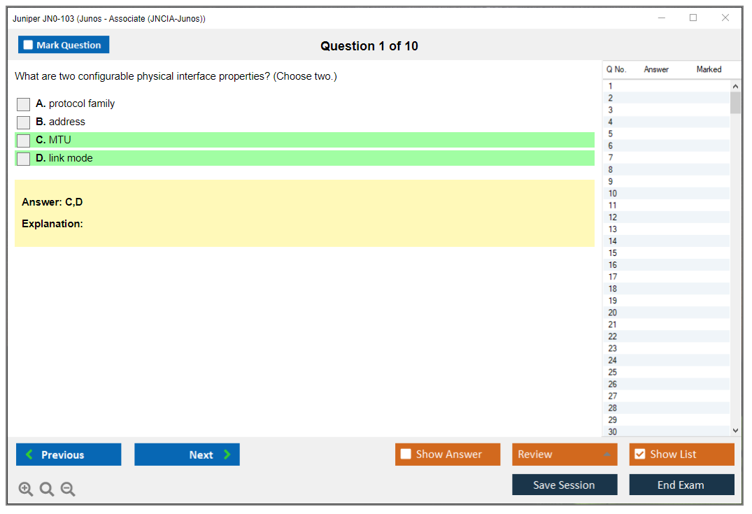 Juniper JN0-103 Junos - Associate (JNCIA-Junos) Practice test exam simulator test engine exam dumps questions answers Image 1