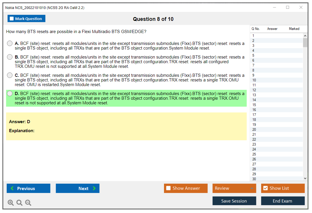 Nokia NCS_20022101010 NCSS 2G RA OaM 2.2 Practice test exam simulator test engine exam dumps questions answers Image 8