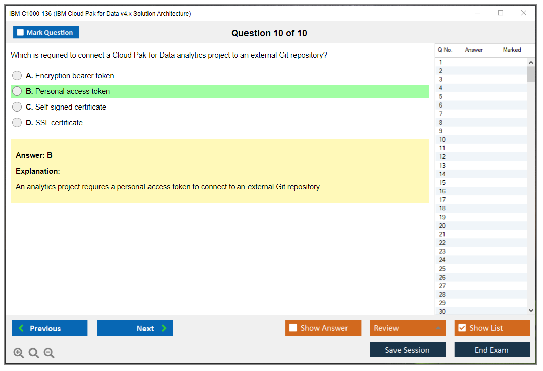 IBM C1000-136 IBM Cloud Pak for Data v4.x Solution Architecture Practice test exam simulator test engine exam Prep practice test questions answers Image 10