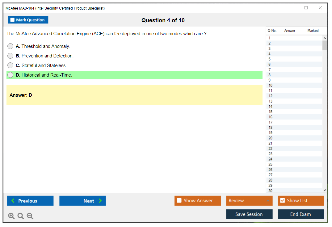 McAfee MA0-104 Intel Security Certified Product Specialist Practice test exam simulator test engine exam dumps questions answers Image 4