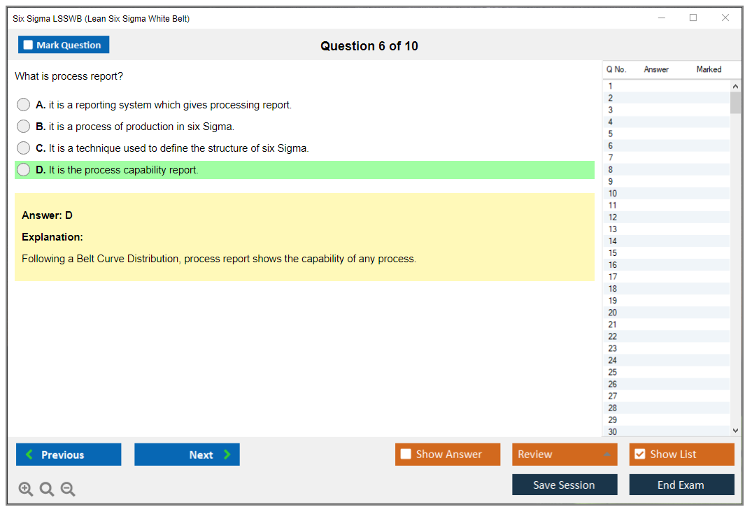 Six Sigma LSSWB Lean Six Sigma White Belt Practice test exam simulator test engine exam dumps questions answers Image 6