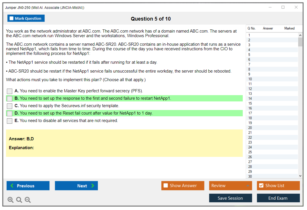 Juniper JN0-250 Mist AI. Associate (JNCIA-MistAI) Practice test exam simulator test engine exam dumps questions answers Image 5