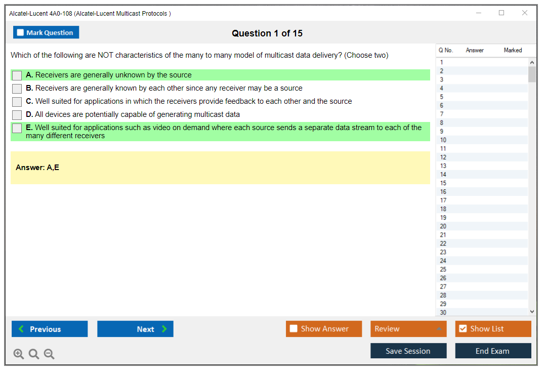 Alcatel-Lucent 4A0-108 Nokia Multicast Protocols Practice test exam simulator test engine exam dumps questions answers Image 1