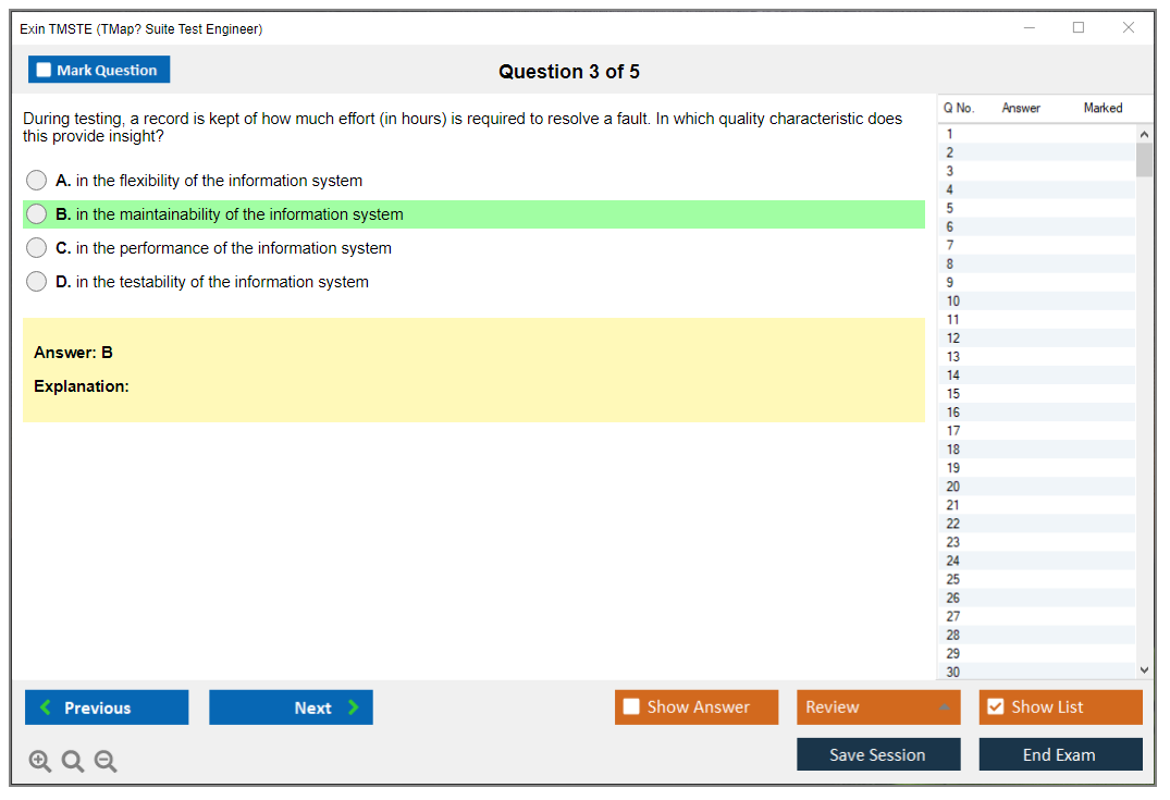 Exin TMSTE TMap Suite Test Engineer Practice test exam simulator test engine exam dumps questions answers Image 3