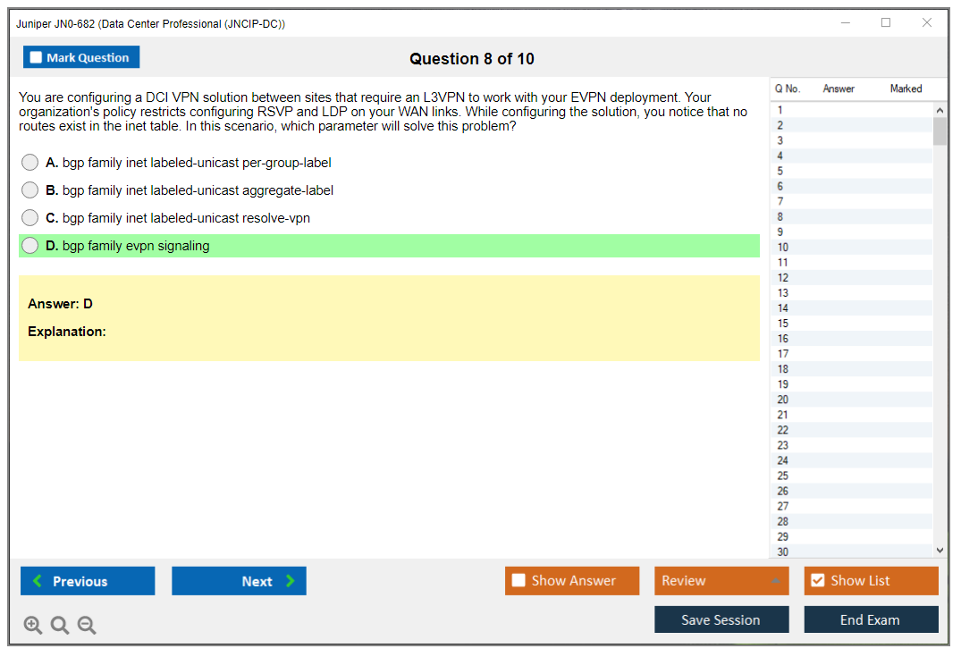 Juniper JN0-682 Data Center Professional (JNCIP-DC) Practice test exam simulator test engine exam dumps questions answers Image 8