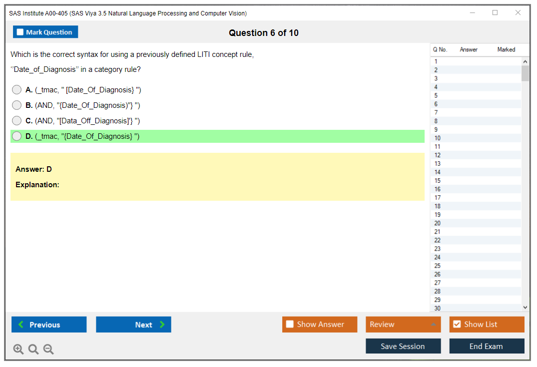 SAS Institute A00-405 SAS Viya 3.5 Natural Language Processing and Computer Vision Practice test exam simulator test engine exam dumps questions answers Image 6