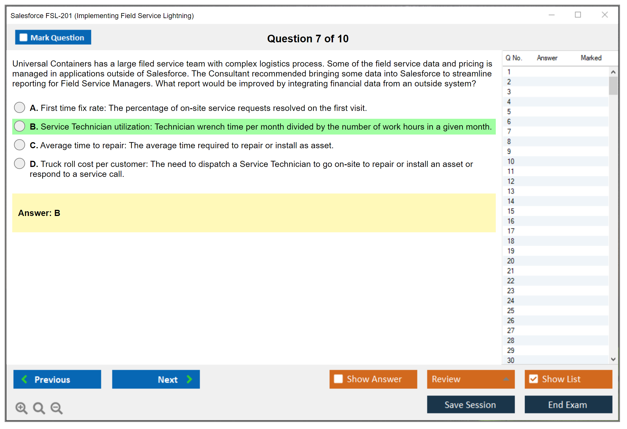 Salesforce FSL-201 Salesforce - Implementing Field Service Lightning Practice test exam simulator test engine exam dumps questions answers Image 7