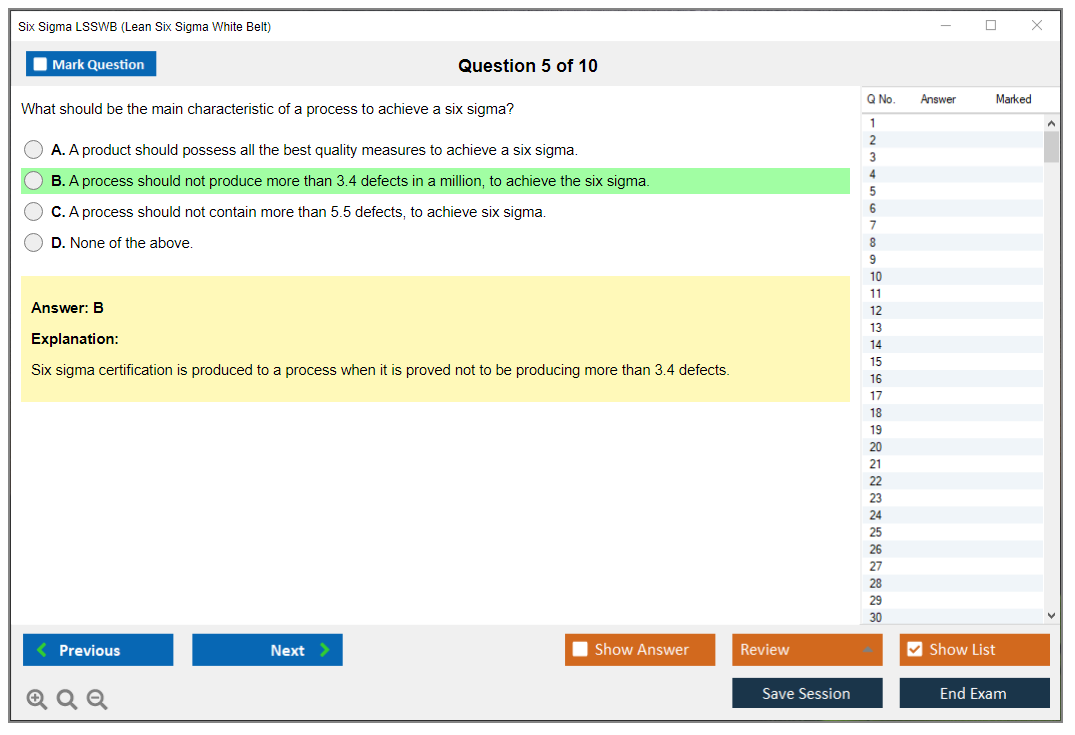 Six Sigma LSSWB Lean Six Sigma White Belt Practice test exam simulator test engine exam dumps questions answers Image 5