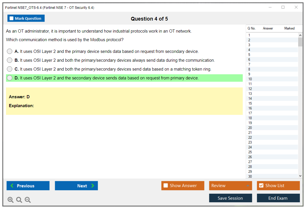 Fortinet NSE7_OTS-6.4 Fortinet NSE 7 - OT Security 6.4 Practice test exam simulator test engine exam dumps questions answers Image 4
