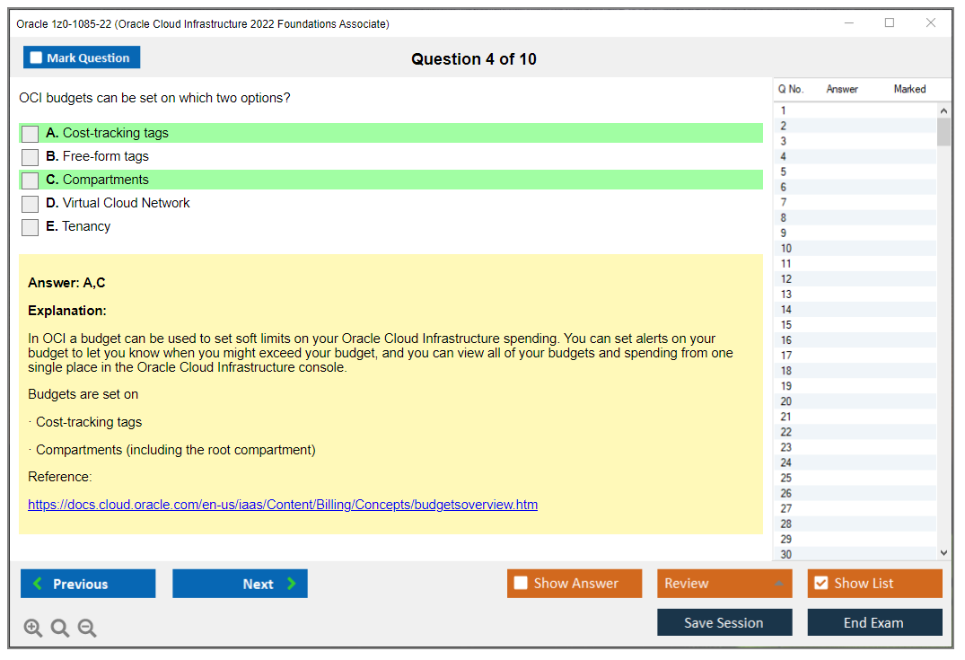 Oracle 1z0-1085-22 Oracle Cloud Infrastructure 2022 Foundations Associate Practice test exam simulator test engine exam dumps questions answers Image 4
