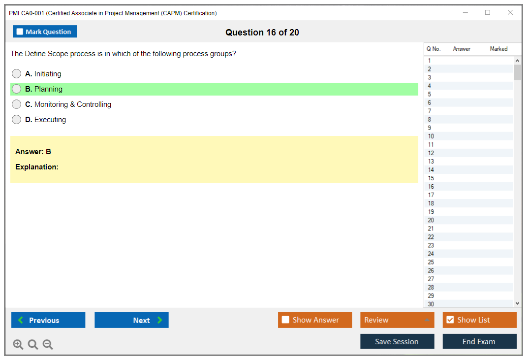 PMI CA0-001 Certified Associate in Project Management (CAPM) Certification Practice test exam simulator test engine exam dumps questions answers Image 16