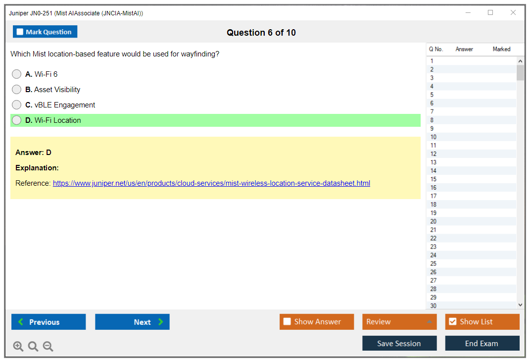 Juniper JN0-251 Mist AI - Associate (JNCIA-MistAI) Practice test exam simulator test engine exam dumps questions answers Image 6