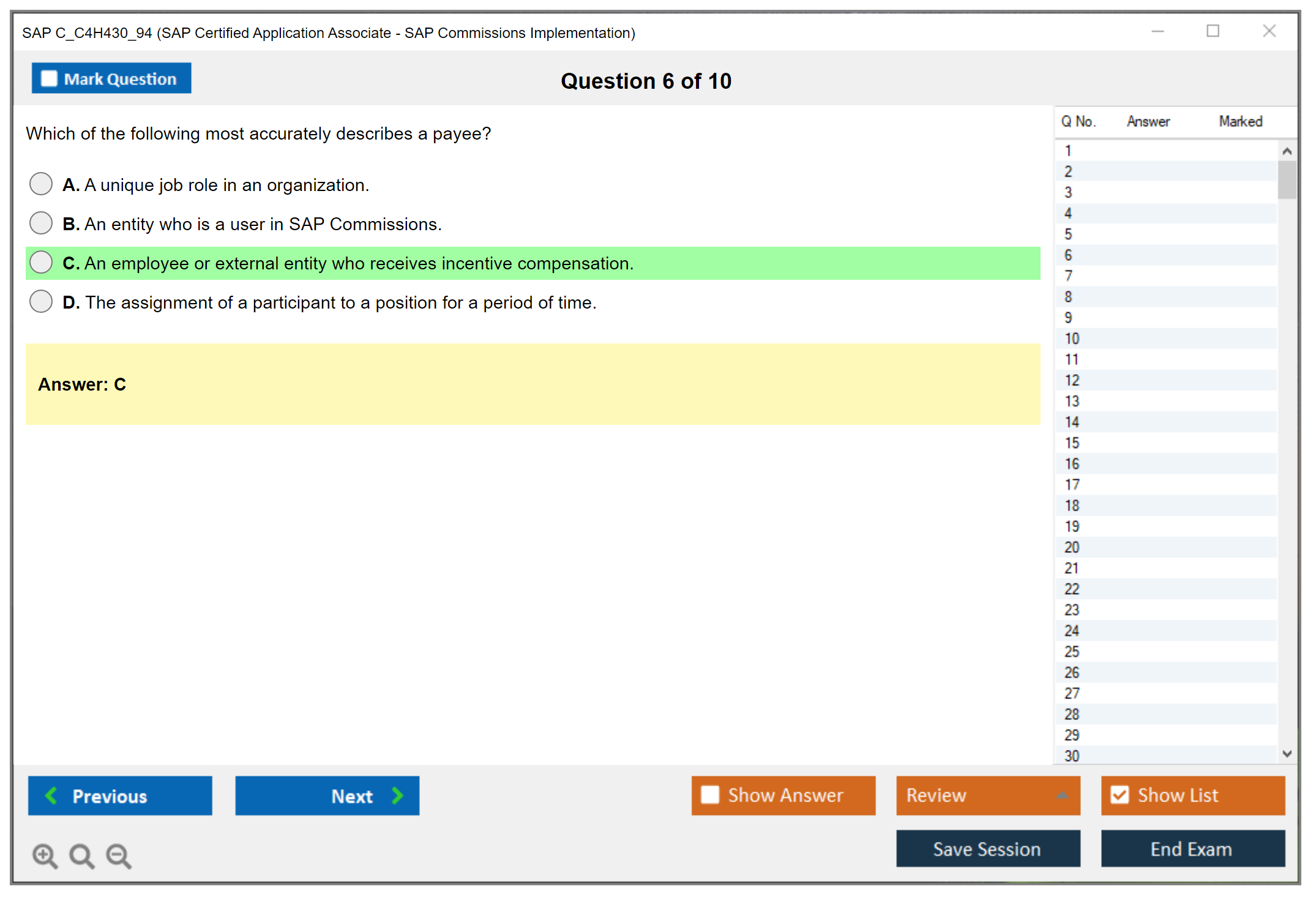 SAP C_C4H430_94 SAP Certified Application Associate - SAP Commissions Implementation Practice test exam simulator test engine exam dumps questions answers Image 6