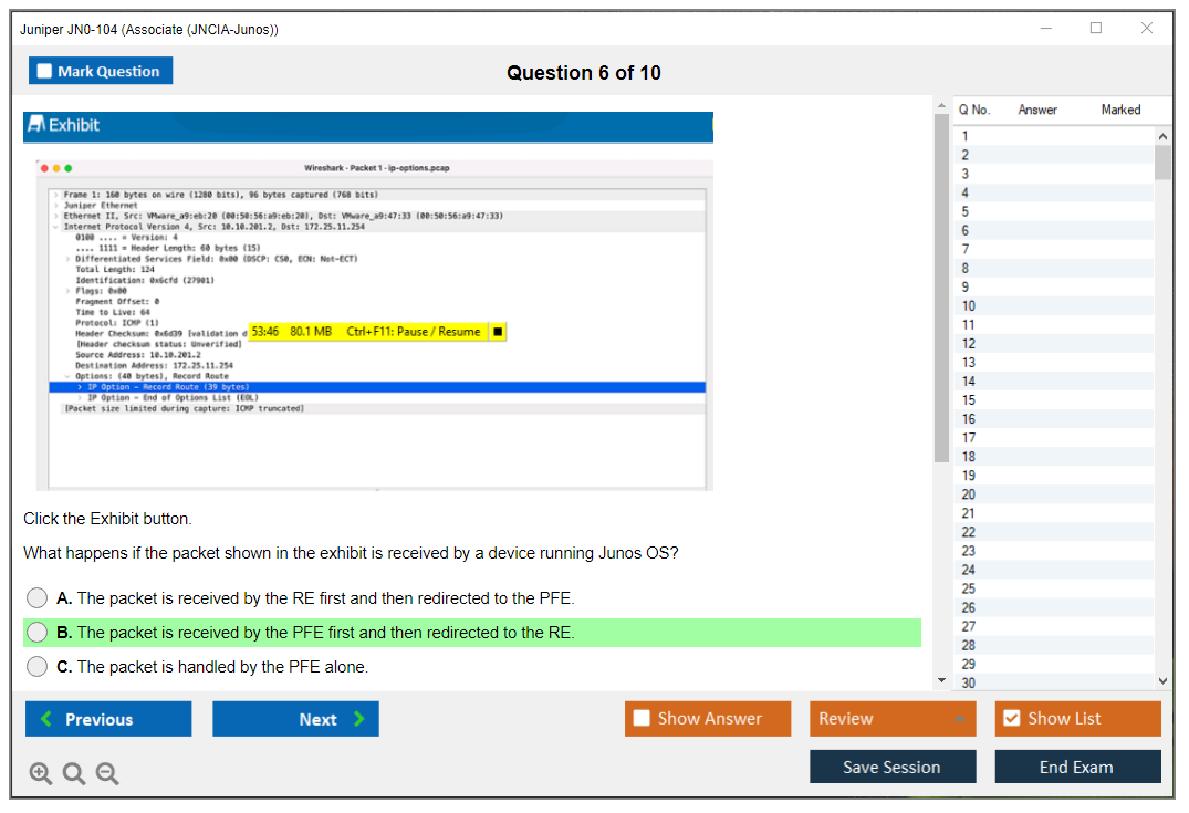 Juniper JN0-104 Junos - Associate (JNCIA-Junos) Practice test exam simulator test engine exam dumps questions answers Image 6