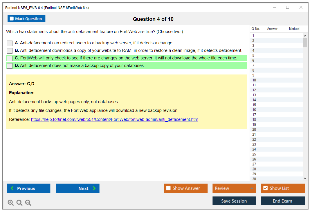 Fortinet NSE6_FWB-6.4 Fortinet NSE 6 - FortiWeb 6.4 Practice test exam simulator test engine exam dumps questions answers Image 4