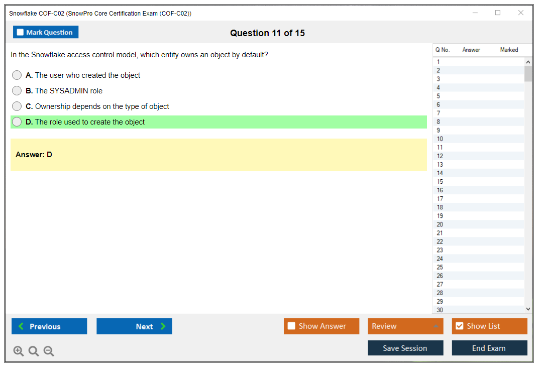 Snowflake COF-C02 SnowPro Core Certification Exam Practice test exam simulator test engine exam dumps questions answers Image 11