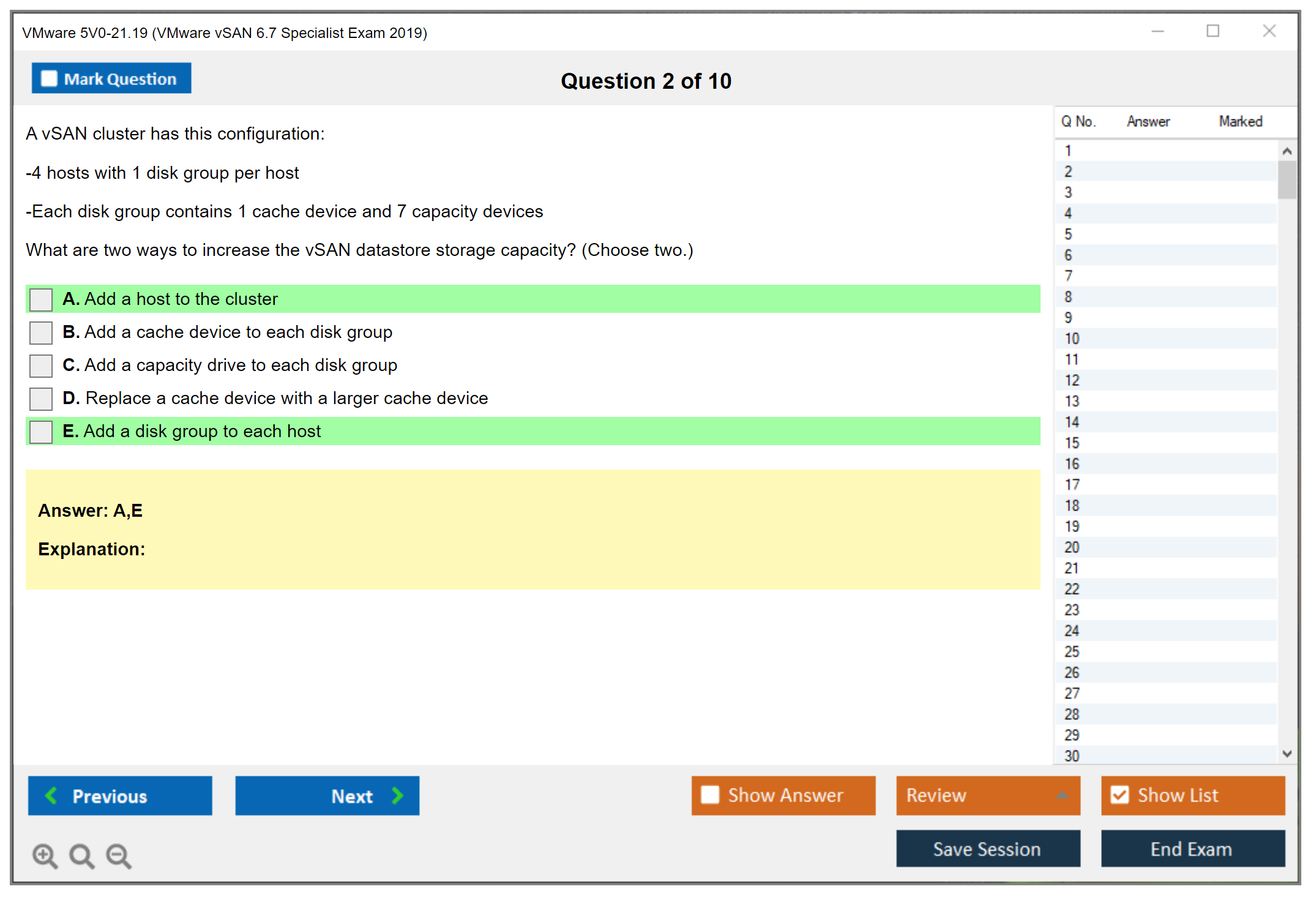 VMware 5V0-21.19 VMware vSAN 6.7 Specialist Exam 2019 Practice test exam simulator test engine exam dumps questions answers Image 2