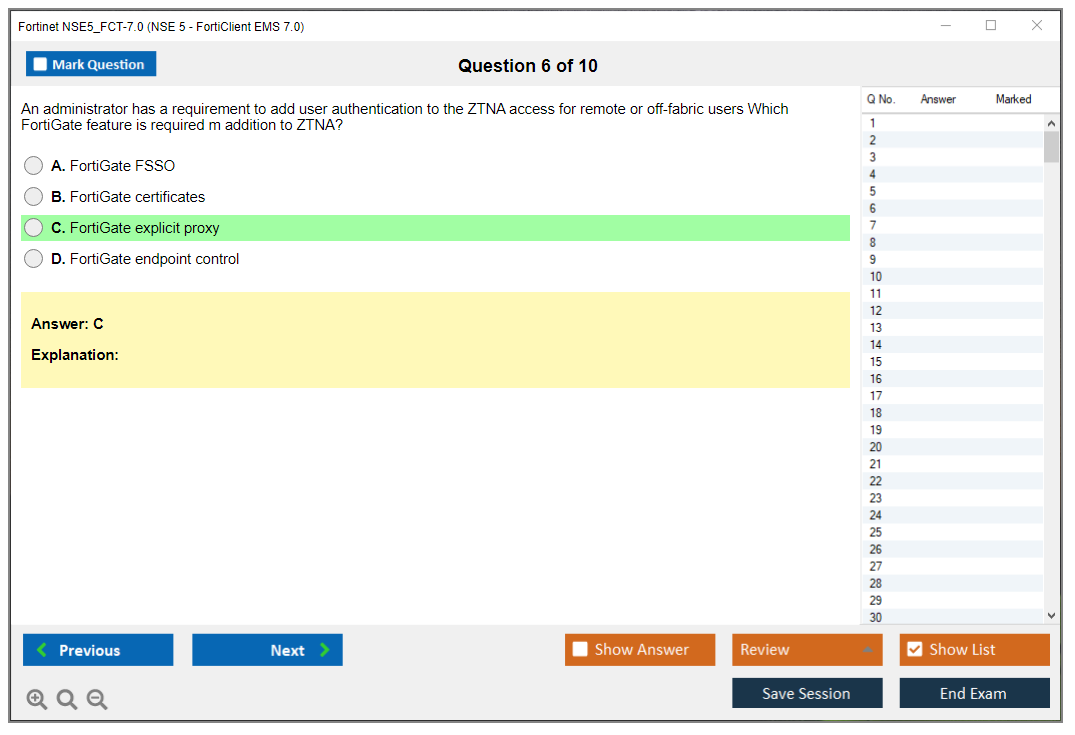 Fortinet NSE5_FCT-7.0 NSE5_FCT-7.0 NSE 5 - FortiClient EMS 7.0 Practice test exam simulator test engine exam dumps questions answers Image 6