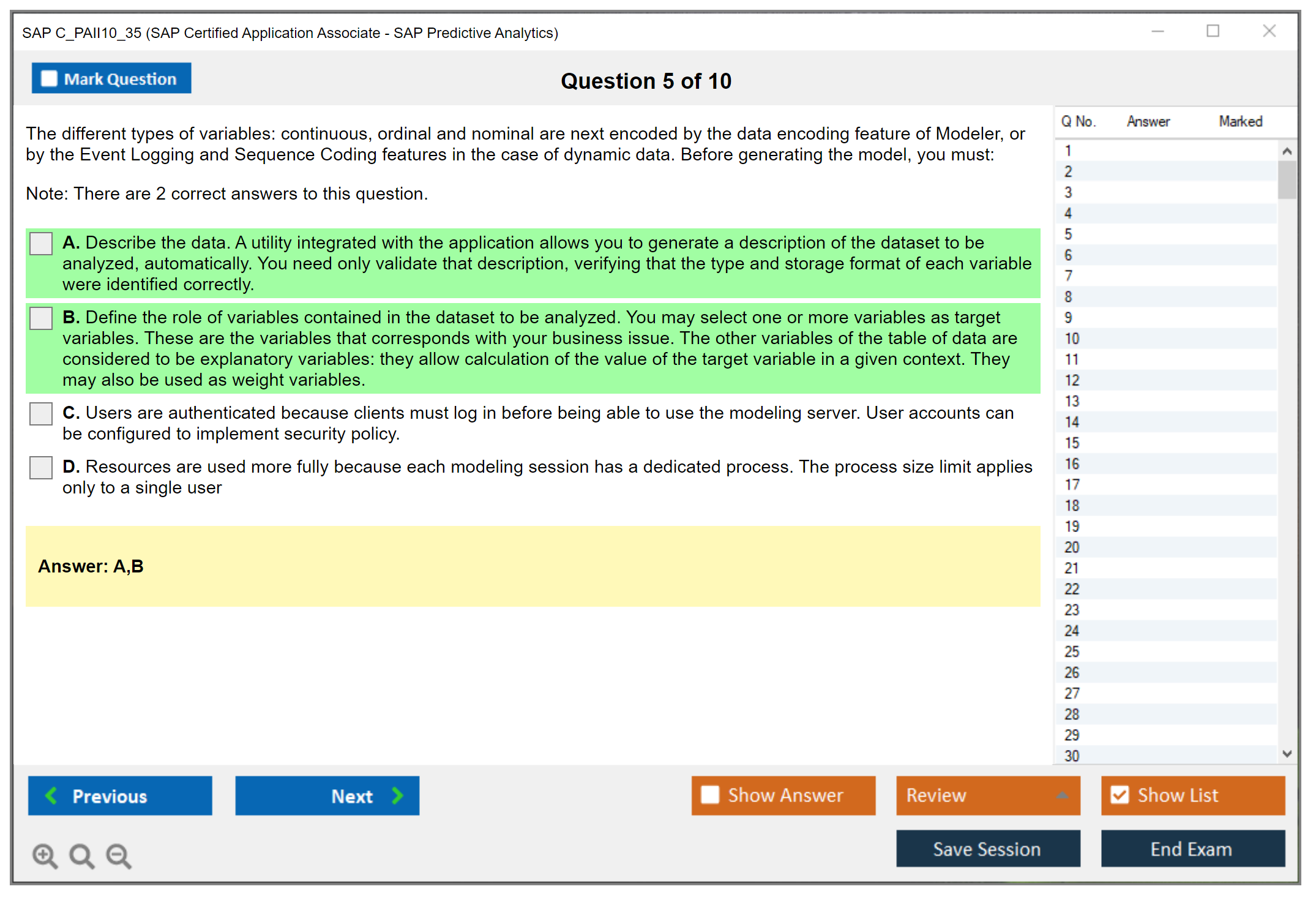 SAP C_PAII10_35 SAP Certified Application Associate - SAP Predictive Analytics Practice test exam simulator test engine exam Prep practice test questions answers Image 5