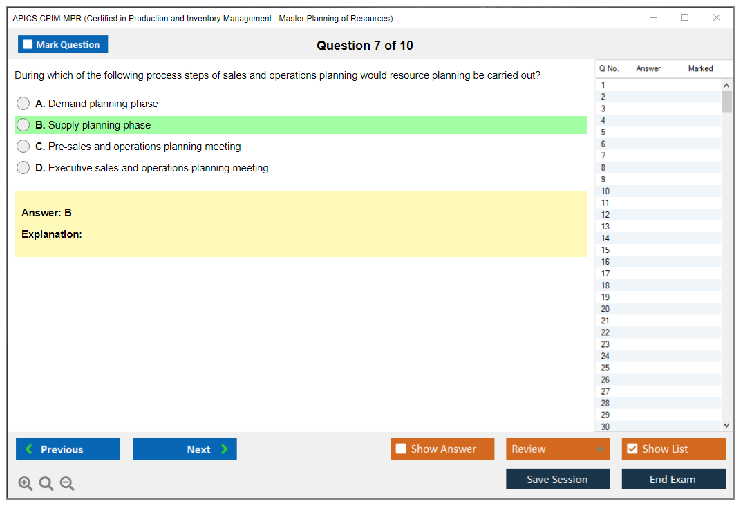 APICS CPIM-MPR Certified in Production and Inventory Management - Master Planning of Resources Practice test exam simulator test engine exam dumps questions answers Image 7