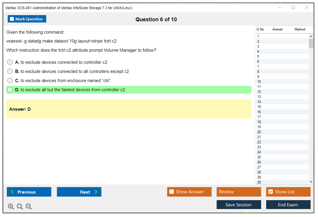Veritas VCS-261 Administration of Veritas InfoScale Storage 7.3 for UNIX/Linux Practice test exam simulator test engine exam dumps questions answers Image 6