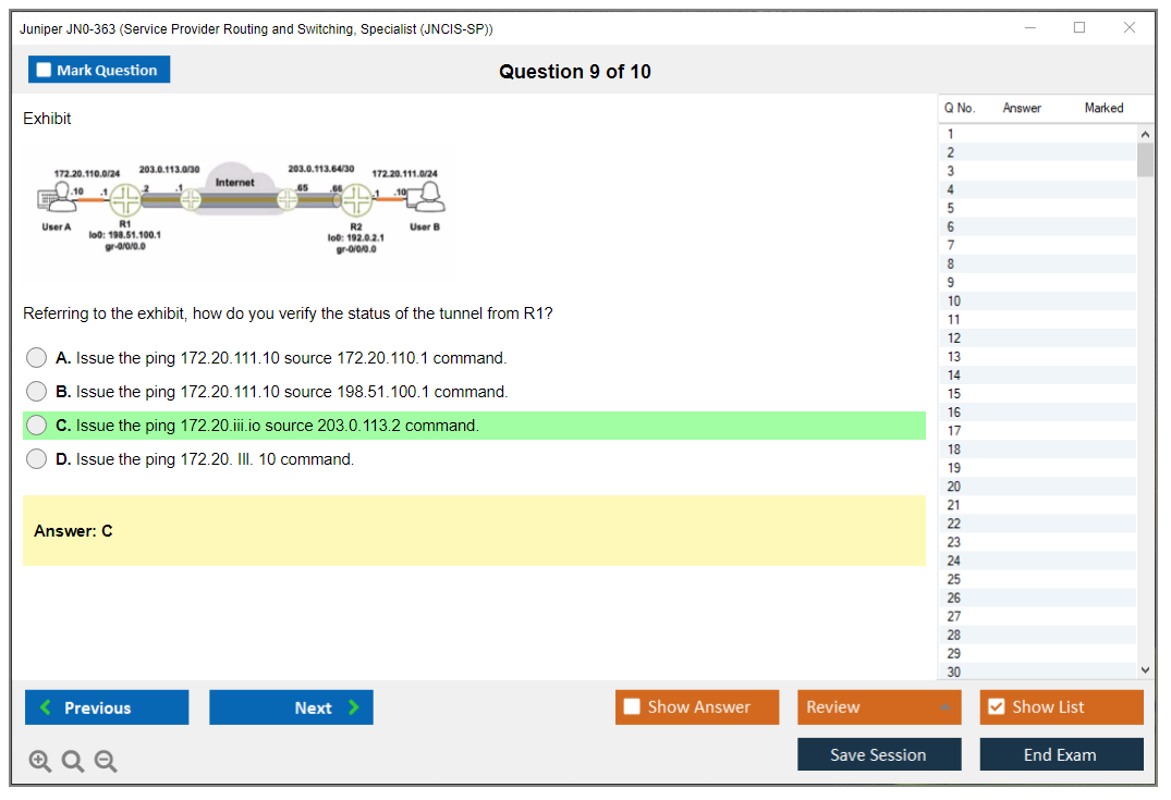 Juniper JN0-363 Service Provider Routing and Switching, Specialist (JNCIS-SP) Practice test exam simulator test engine exam dumps questions answers Image 9