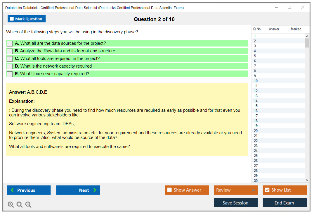 Databricks Databricks-Certified-Professional-Data-Scientist Databricks Certified Professional Data Scientist Exam Practice test exam simulator test engine exam dumps questions answers Image 2