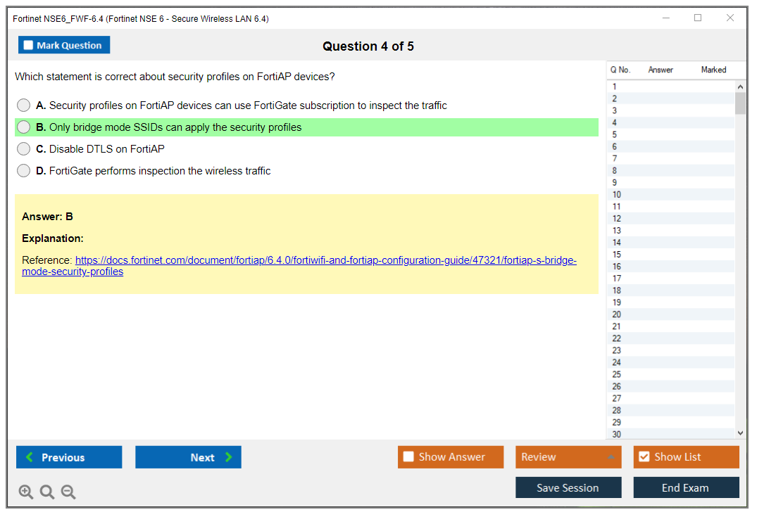 Fortinet NSE6_FWF-6.4 Fortinet NSE 6 - Secure Wireless LAN 6.4 Practice test exam simulator test engine exam dumps questions answers Image 4