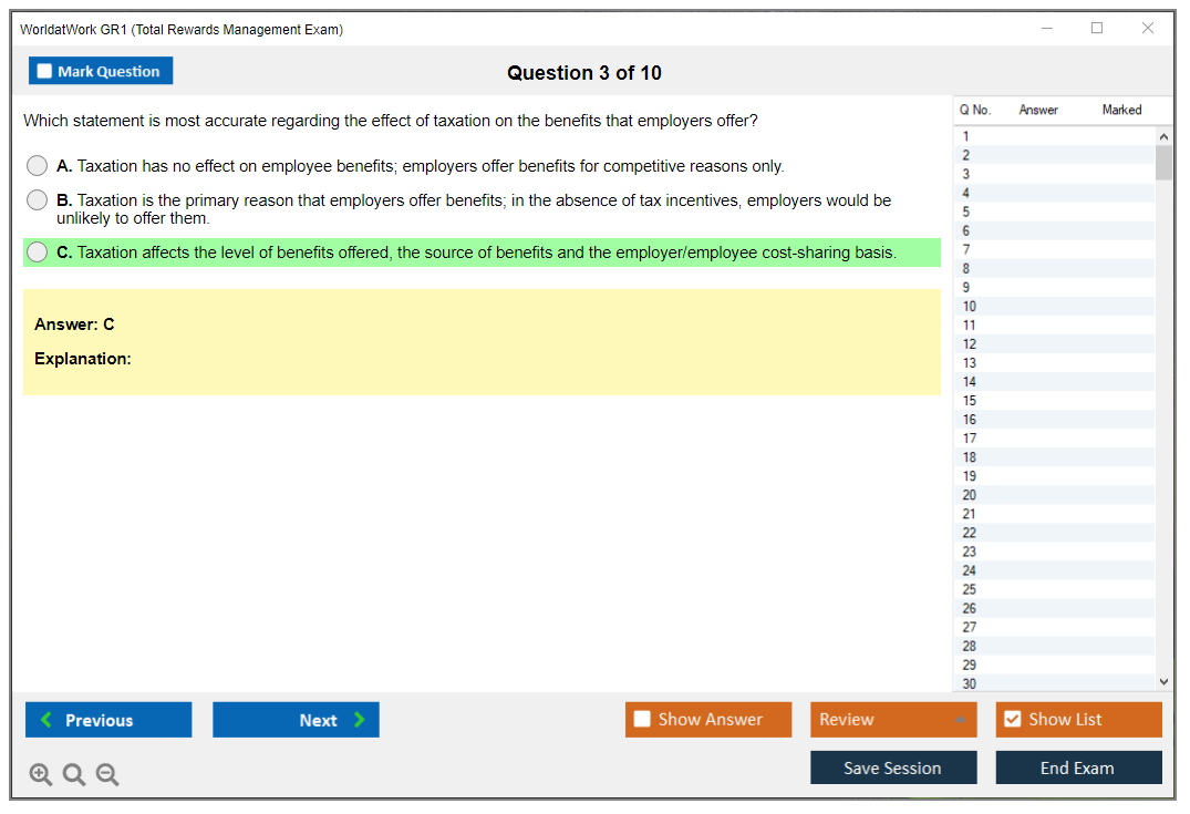 WorldatWork GR1 Total Rewards Management Exam Practice test exam simulator test engine exam dumps questions answers Image 3