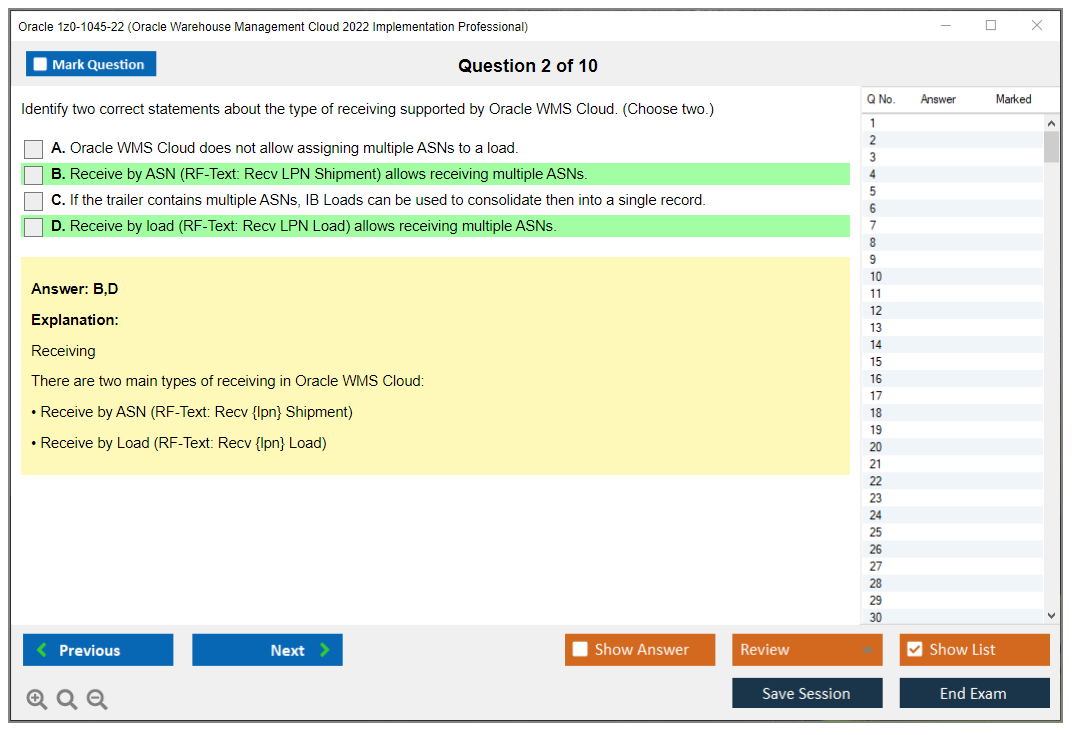 Oracle 1z0-1045-22 Oracle Warehouse Management Cloud 2022 Implementation Professional Practice test exam simulator test engine exam dumps questions answers Image 2