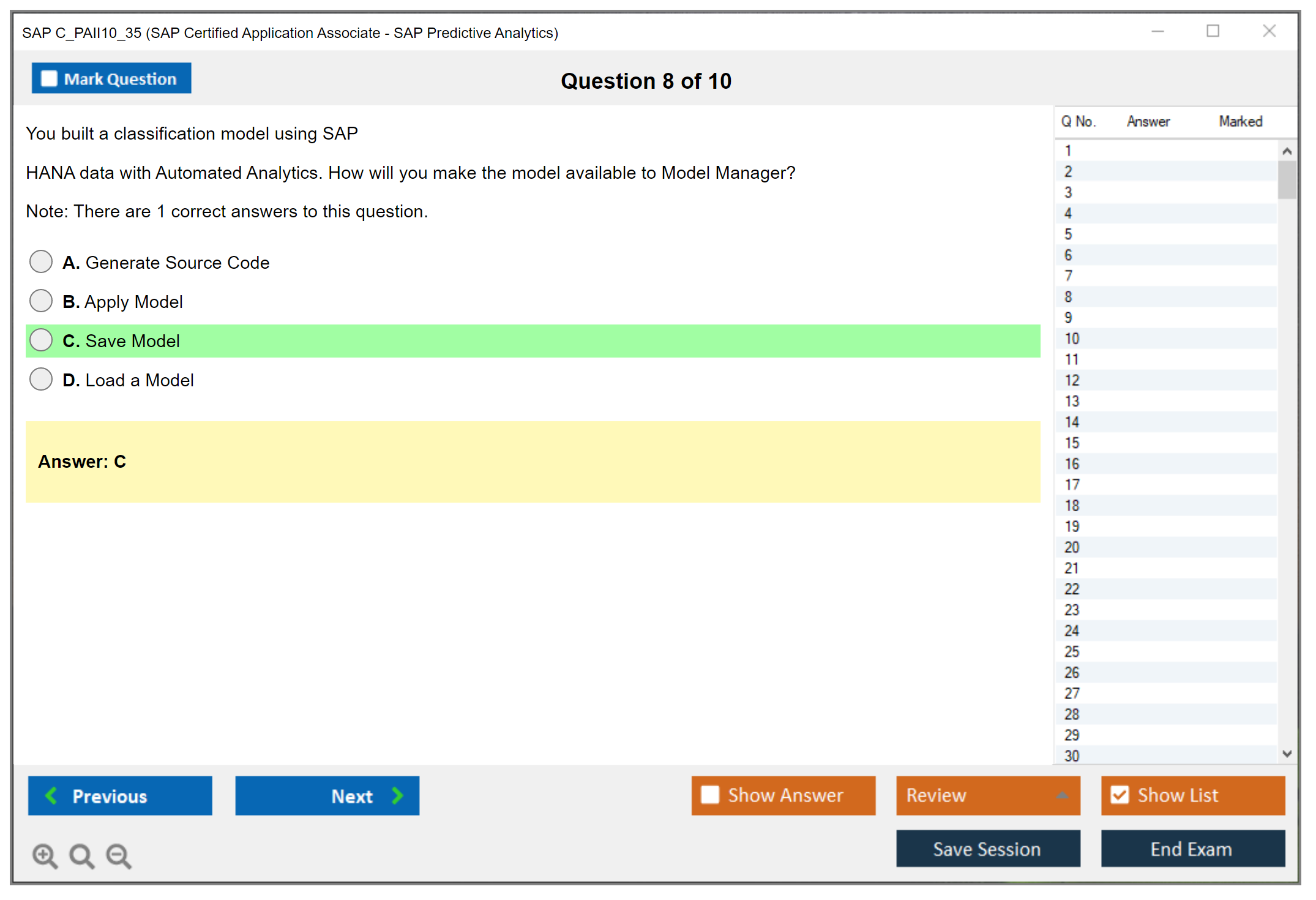 SAP C_PAII10_35 SAP Certified Application Associate - SAP Predictive Analytics Practice test exam simulator test engine exam Prep practice test questions answers Image 8