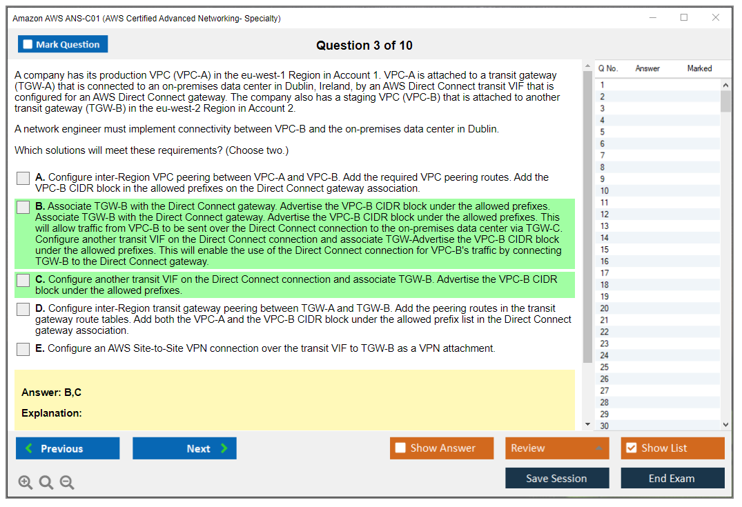 ANS-C01 AWS Certified Advanced Networking Exam Q&A – BEST Practice Questions 2025