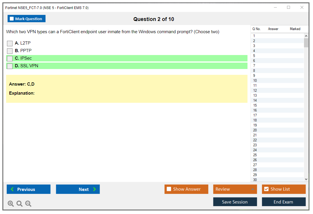 Fortinet NSE5_FCT-7.0 NSE5_FCT-7.0 NSE 5 - FortiClient EMS 7.0 Practice test exam simulator test engine exam dumps questions answers Image 2