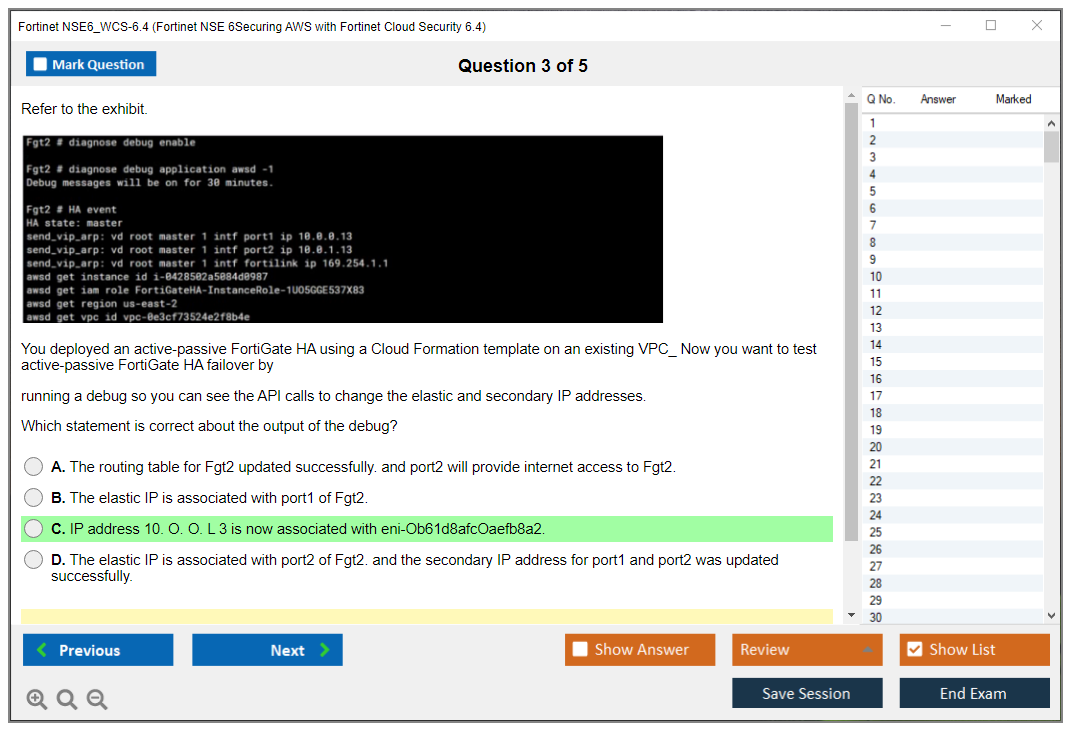 Fortinet NSE6_WCS-6.4 Fortinet NSE 6Securing AWS with Fortinet Cloud Security 6.4 Practice test exam simulator test engine exam dumps questions answers Image 3
