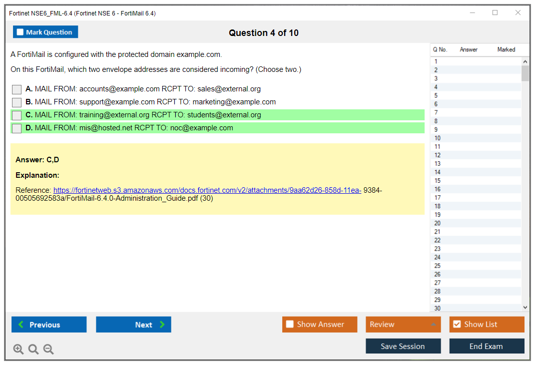 Fortinet NSE6_FML-6.4 Fortinet NSE 6 - FortiMail 6.4 Practice test exam simulator test engine exam dumps questions answers Image 4