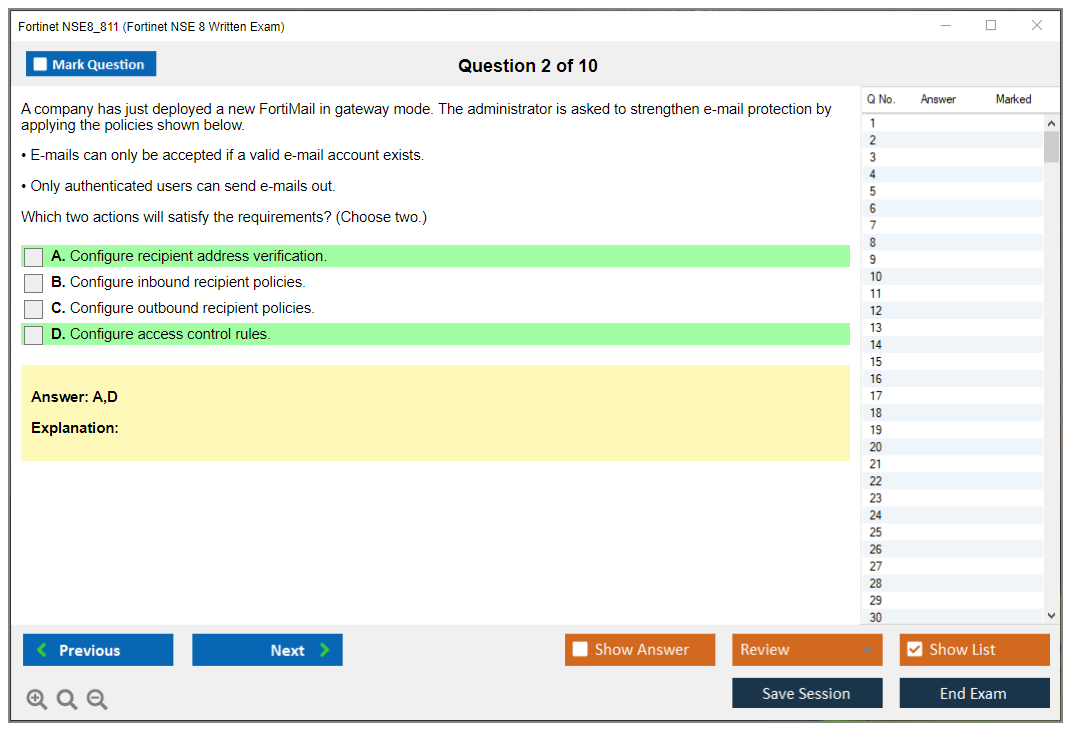 Fortinet NSE8_811 Fortinet NSE 8 Written Exam Practice test exam simulator test engine exam dumps questions answers Image 2