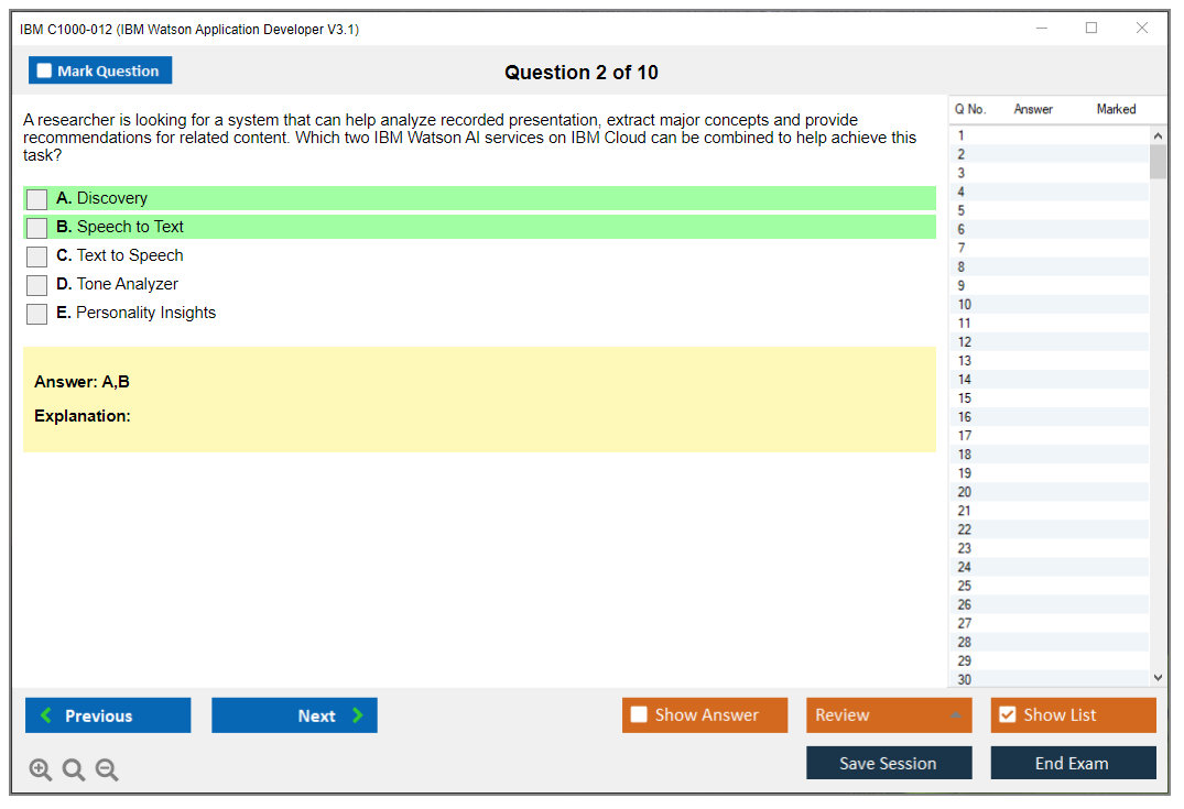 IBM C1000-012 IBM Watson Application Developer V3.1 Practice test exam simulator test engine exam dumps questions answers Image 2