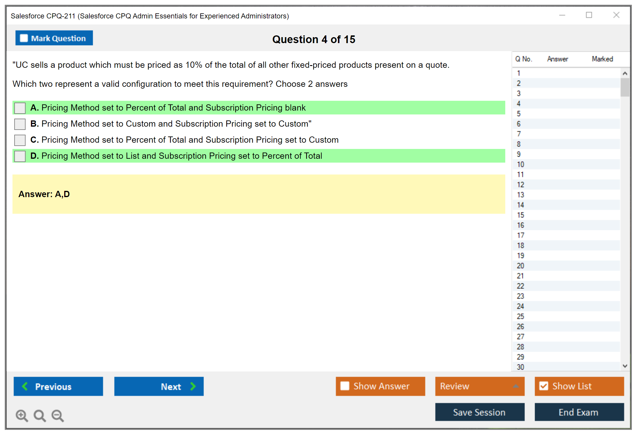 Salesforce CPQ-211 Salesforce CPQ Admin Essentials for Experienced Administrators Practice test exam simulator test engine exam dumps questions answers Image 4