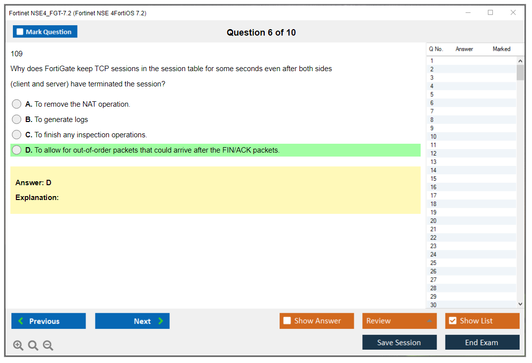 Fortinet NSE4_FGT-7.2 Fortinet NSE 4 - FortiOS 7.2 Practice test exam simulator test engine exam dumps questions answers Image 6
