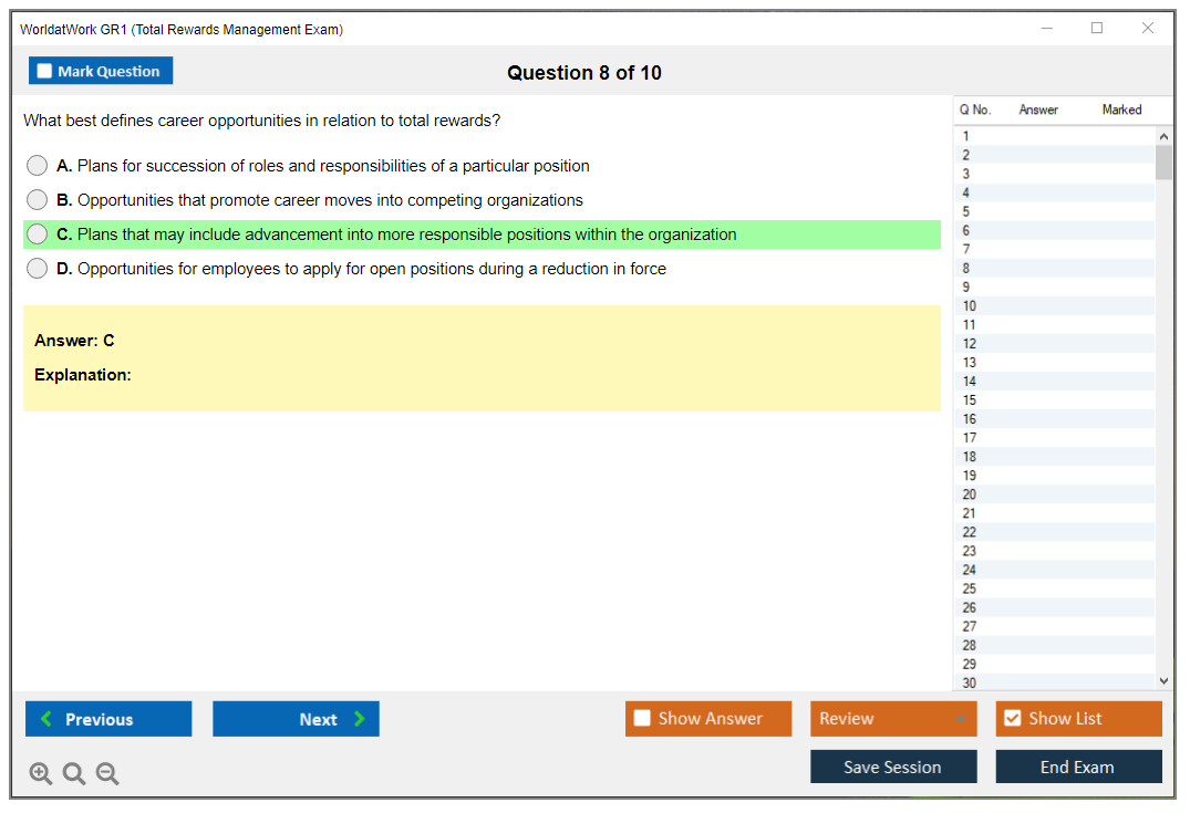 WorldatWork GR1 Total Rewards Management Exam Practice test exam simulator test engine exam dumps questions answers Image 8