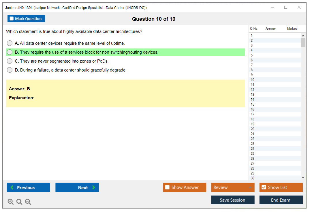Juniper JN0-1301 Juniper Networks Certified Design Specialist - Data Center (JNCDS-DC) Practice test exam simulator test engine exam dumps questions answers Image 10