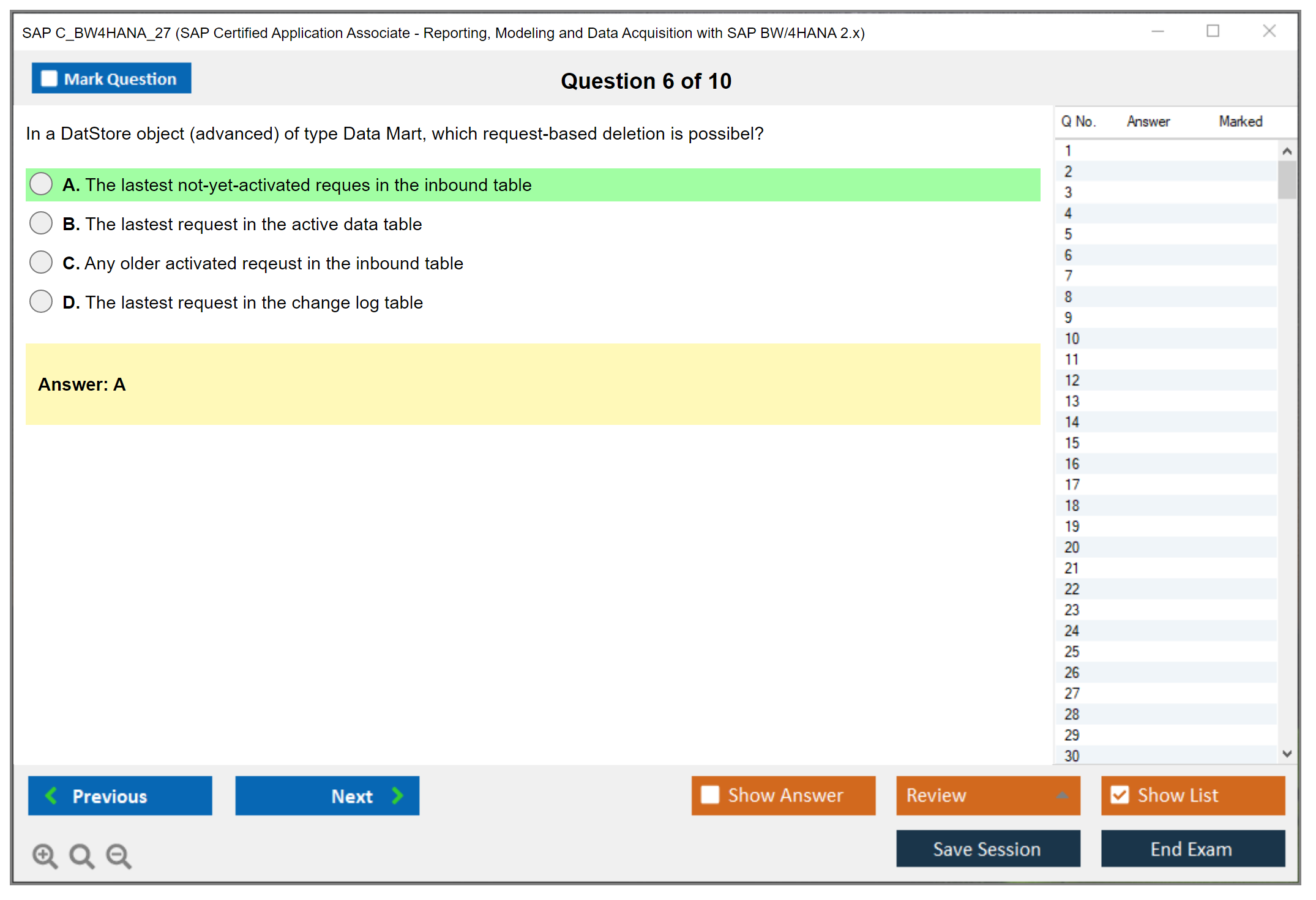 SAP C_BW4HANA_27 SAP Certified Associate - Reporting, Modeling and Data Acquisition with SAP BW/4HANA 2.x Practice test exam simulator test engine exam Prep practice test questions answers Image 6