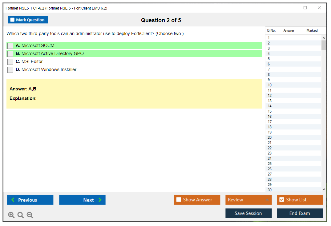 Fortinet NSE5_FCT-6.2 Fortinet NSE 5 - FortiClient EMS 6.2 Practice test exam simulator test engine exam dumps questions answers Image 2