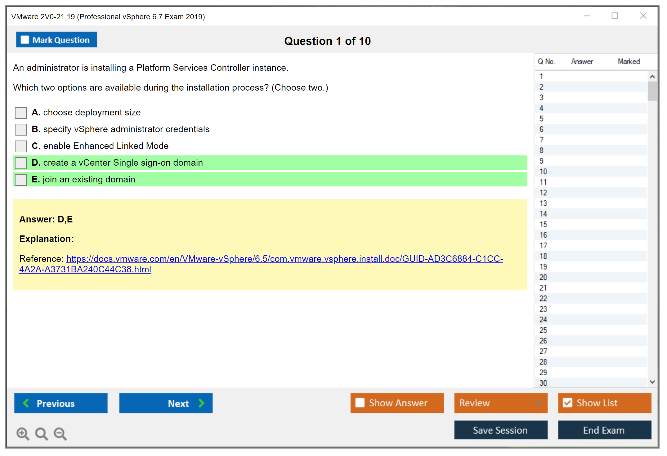VMware 2V0-21.19 Professional vSphere 6.7 Exam 2019 Practice test exam simulator test engine exam dumps questions answers Image 1