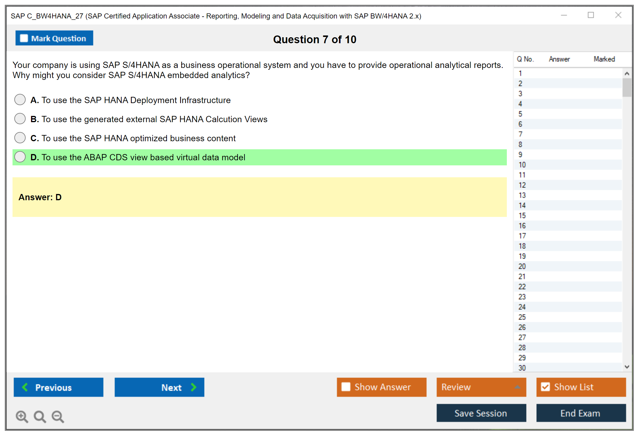 SAP C_BW4HANA_27 SAP Certified Associate - Reporting, Modeling and Data Acquisition with SAP BW/4HANA 2.x Practice test exam simulator test engine exam Prep practice test questions answers Image 7