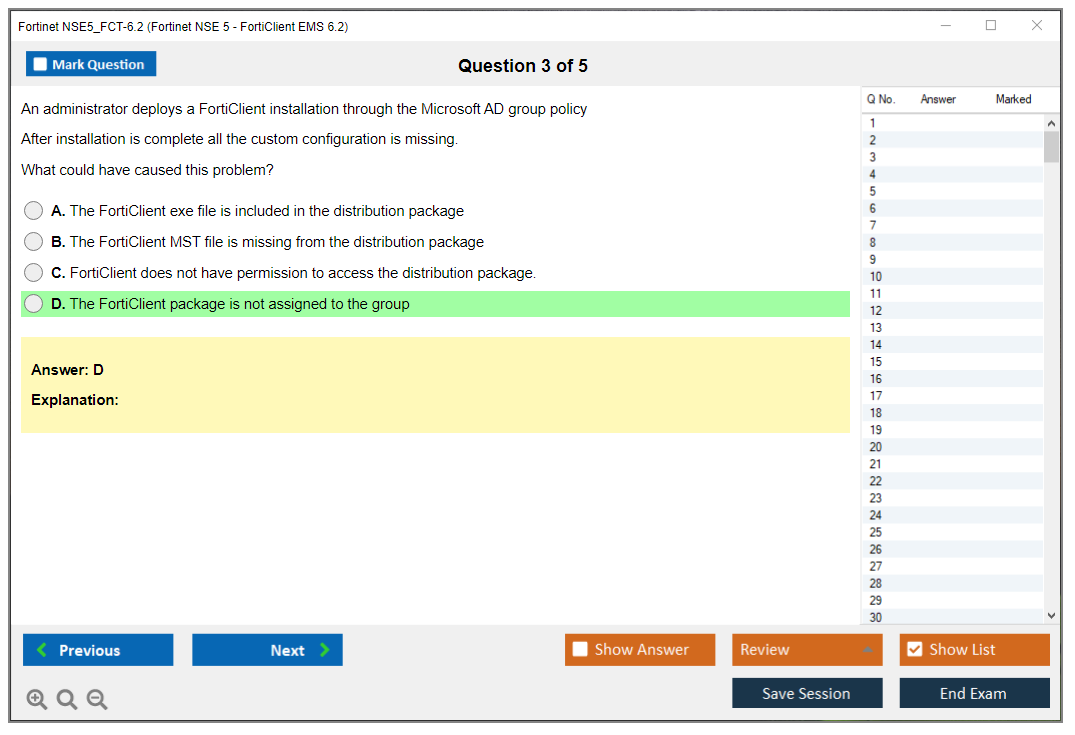 Fortinet NSE5_FCT-6.2 Fortinet NSE 5 - FortiClient EMS 6.2 Practice test exam simulator test engine exam dumps questions answers Image 3
