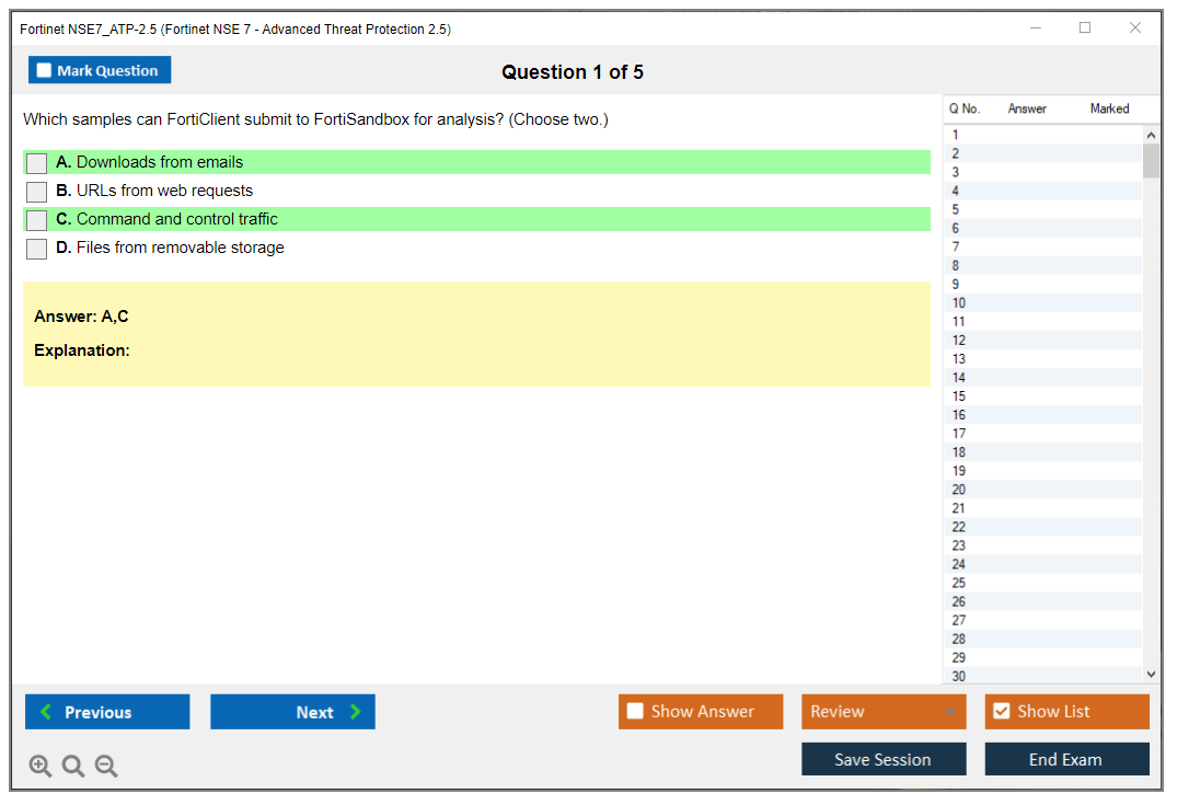Fortinet NSE7_ATP-2.5 Fortinet NSE 7 - Advanced Threat Protection 2.5 Practice test exam simulator test engine exam dumps questions answers Image 1