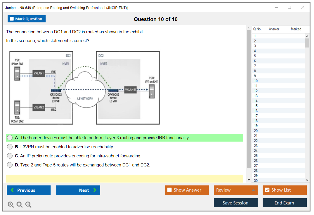Juniper JN0-649 Enterprise Routing and Switching Professional (JNCIP-ENT) Practice test exam simulator test engine exam dumps questions answers Image 10