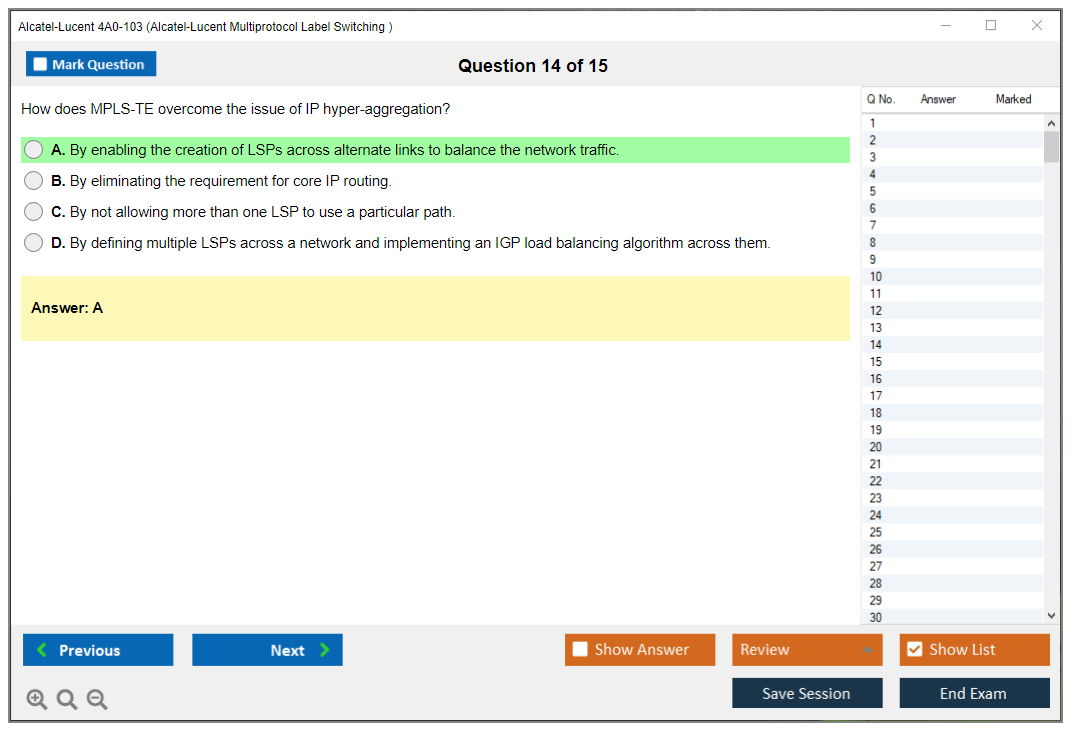 Alcatel-Lucent 4A0-103 Alcatel-Lucent Multi Protocol Label Switching Practice test exam simulator test engine exam dumps questions answers Image 14